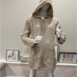 THE IRISH STORE Hooded Aran Zipper Coat